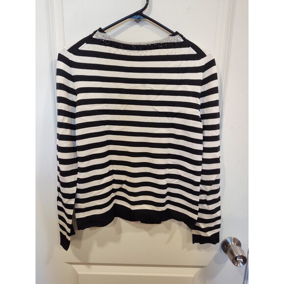 Women's Talbots Petites Silk Embellished Long Sleeve Shirt Small Black White - Picture 2 of 7